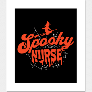 Cute Halloween Spooky Nurse Orange and Black Halloween Witch School Nurse Posters and Art